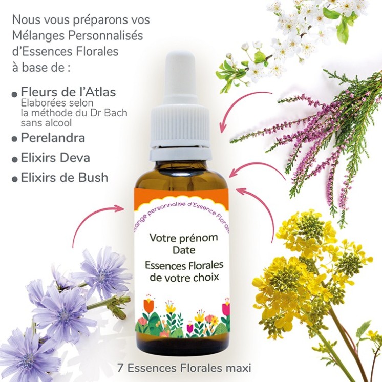 Mélange personnalisé d'Élixirs de Bach, Perelandra, Deva et/ou Bush